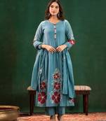 Sky blue chanderi silk sequin kurta set with embroidered dupatta