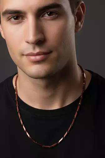  men's handcrafted maroon rhodium plated chain