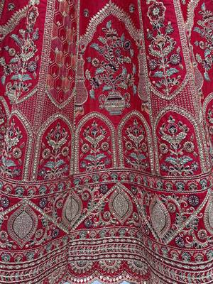 Ravishing Red Zari Embroidery Silk Bridal Lehenga Choli With Double Dupatta 8