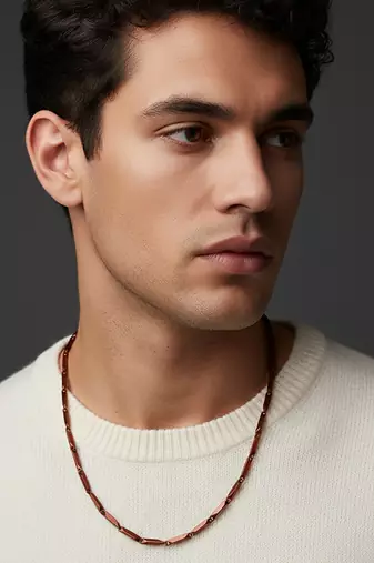  men's handcrafted maroon rhodium plated chain