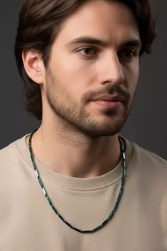  men's handcrafted green rhodium plated chain