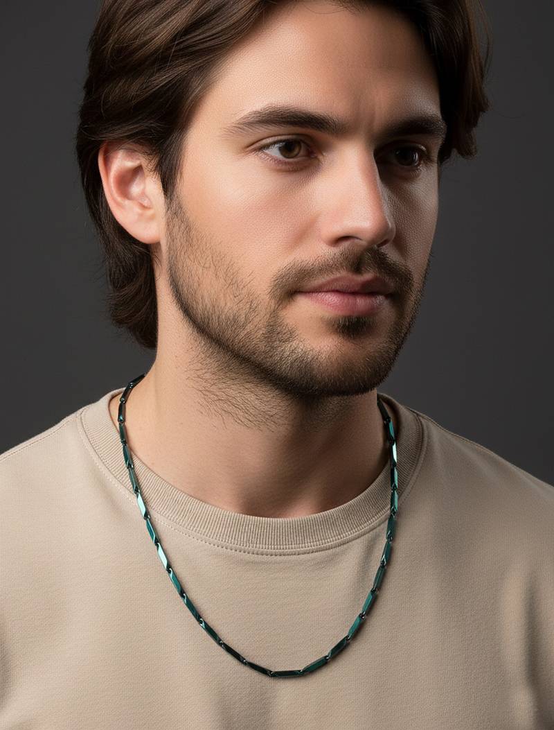  men's handcrafted green rhodium plated chain