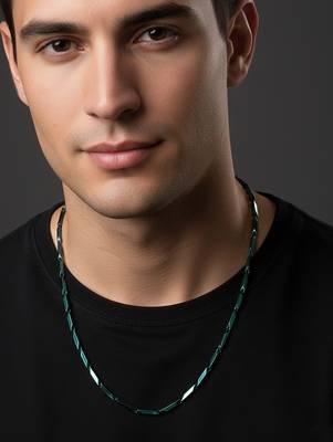  men's handcrafted green rhodium plated chain 3