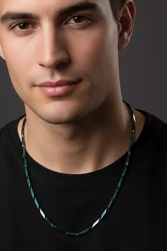  men's handcrafted green rhodium plated chain