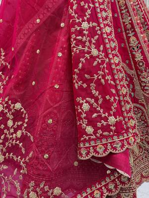 Sparkling Pink Thread Embroidered Silk Bridal Lehenga Choli With Double Dupatta 8