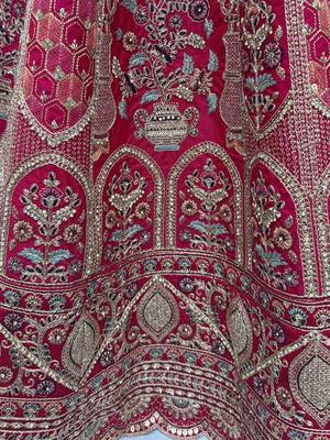 Sparkling Pink Thread Embroidered Silk Bridal Lehenga Choli With Double Dupatta 9