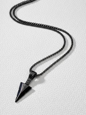  men's black arrow shaped rhodium plated pendant with chain  3