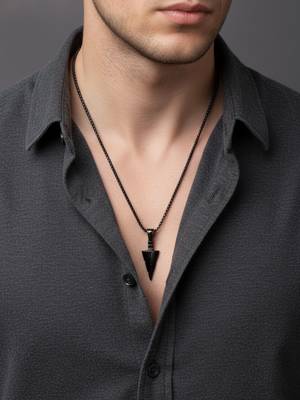  men's black arrow shaped rhodium plated pendant with chain  4