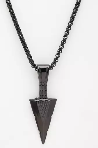  men's black arrow shaped rhodium plated pendant with chain 