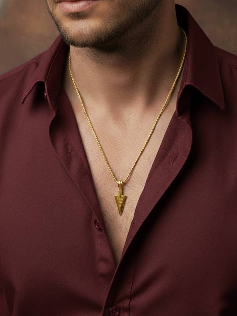  men's arrow shaped gold plated pendant with chain 