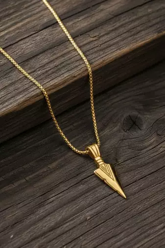  men's arrow shaped gold plated pendant with chain 