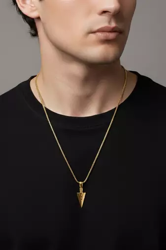  men's arrow shaped gold plated pendant with chain 