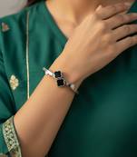  women silver plated black cuff bracelet