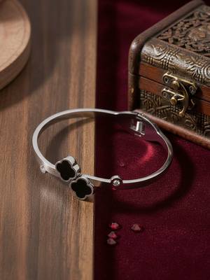  women silver plated black cuff bracelet 2