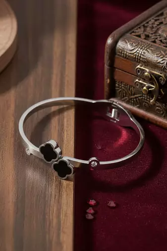  women silver plated black cuff bracelet