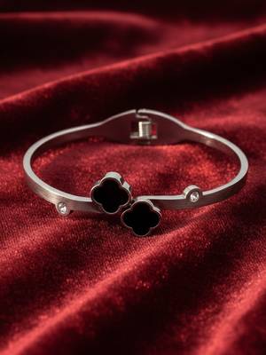  women silver plated black cuff bracelet 4