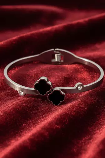  women silver plated black cuff bracelet