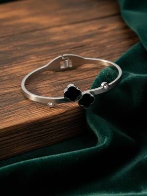  women silver plated black cuff bracelet 5