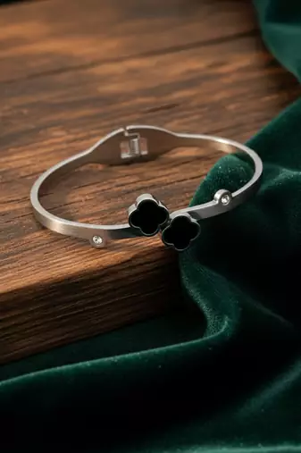  women silver plated black cuff bracelet