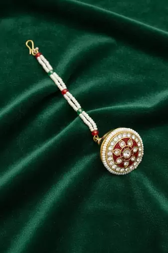  women gold plated cz stone borla maang tikka