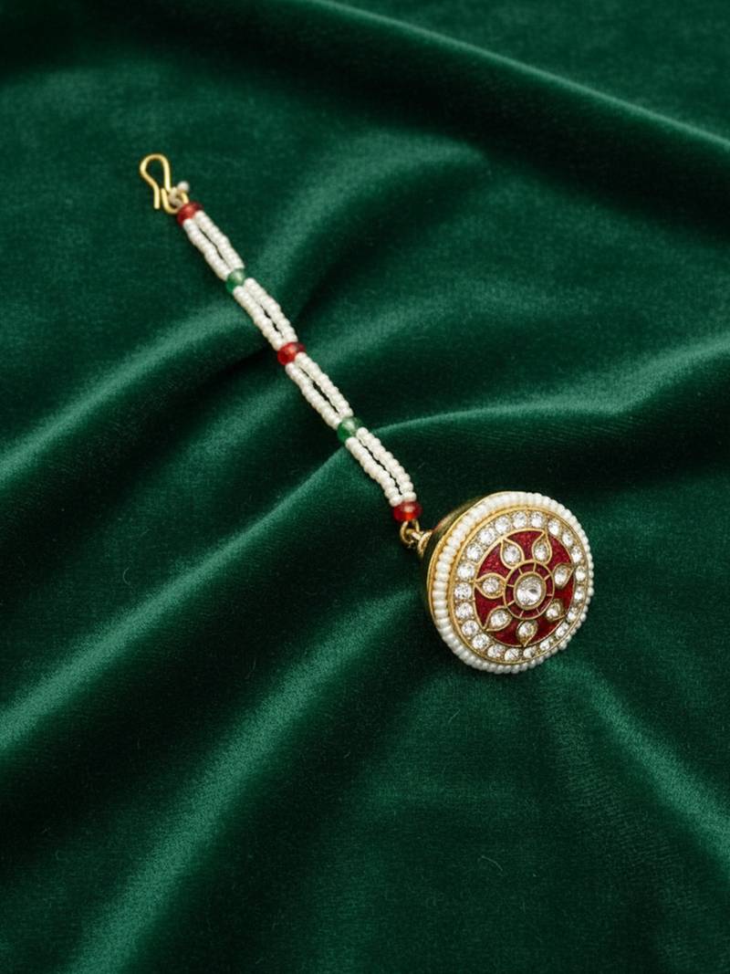  women gold plated cz stone borla maang tikka