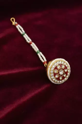  women gold plated cz stone borla maang tikka