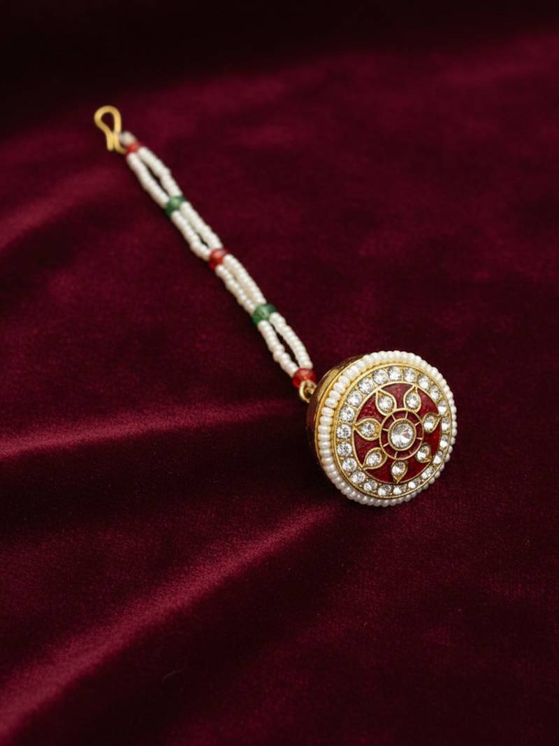 women gold plated cz stone borla maang tikka
