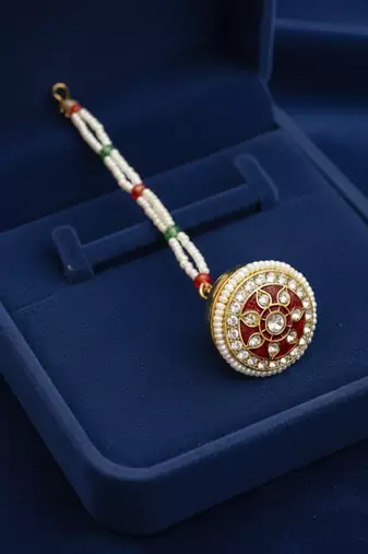  women gold plated cz stone borla maang tikka