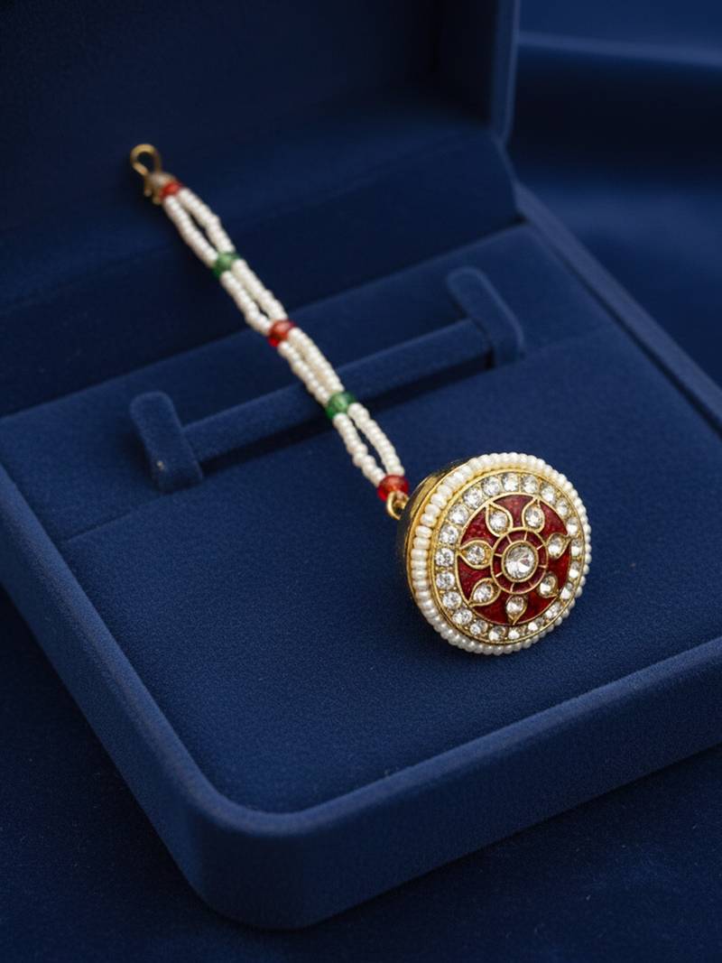  women gold plated cz stone borla maang tikka
