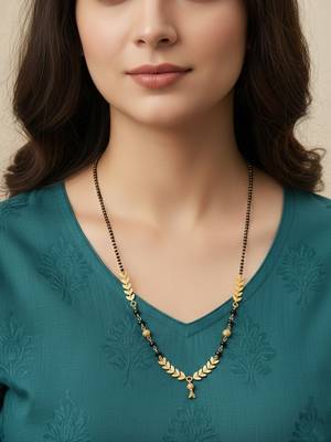  women gold plated black beaded short design mangalsutra 1