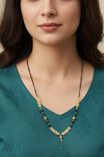  women gold plated black beaded short design mangalsutra