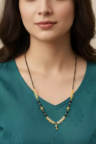  women gold plated black beaded short design mangalsutra