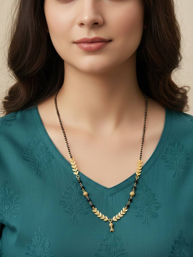  women gold plated black beaded short design mangalsutra