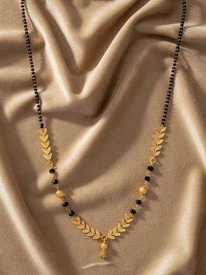  women gold plated black beaded short design mangalsutra 2