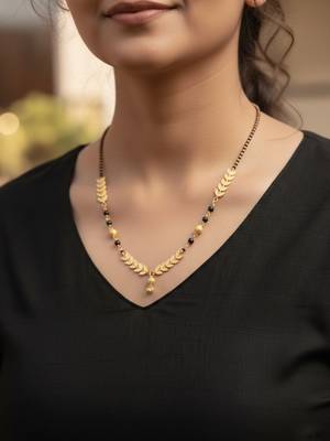  women gold plated black beaded short design mangalsutra 3