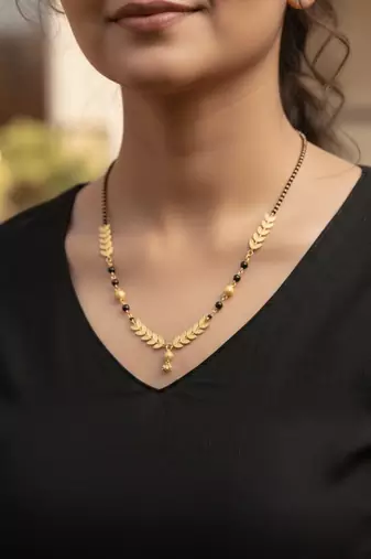  women gold plated black beaded short design mangalsutra