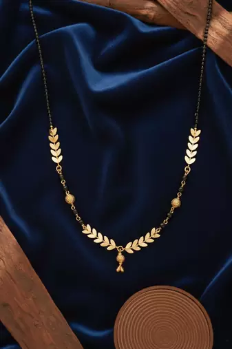  women gold plated black beaded short design mangalsutra
