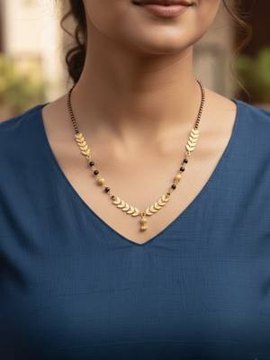  women gold plated black beaded short design mangalsutra 5