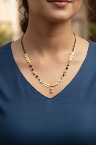  women gold plated black beaded short design mangalsutra