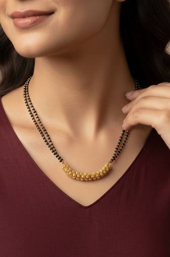  women gold plated black beaded mangalsutra