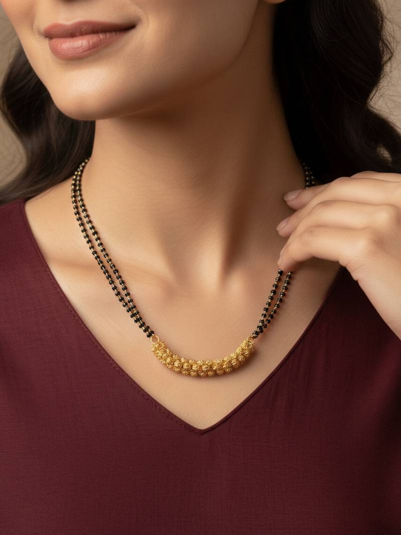  women gold plated black beaded mangalsutra
