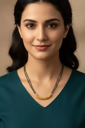  women gold plated black beaded mangalsutra