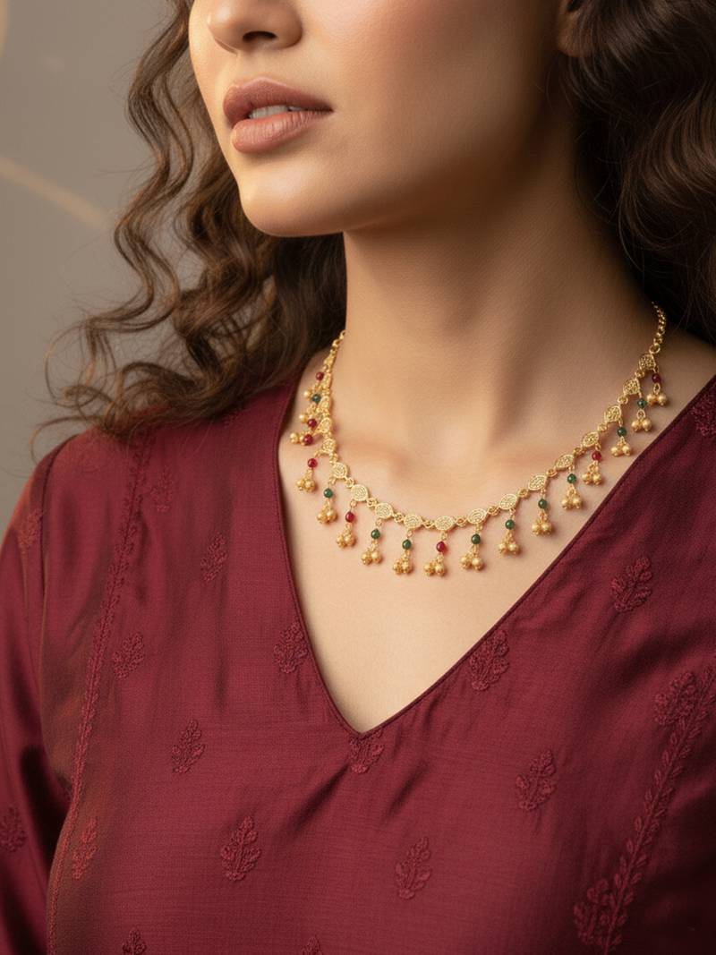  women gold plated multicolour minimal chain