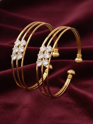  women set of 2 gold plated cz stone adjustable bangle 1