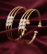  women set of 2 gold plated cz stone adjustable bangle