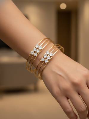  women set of 2 gold plated cz stone adjustable bangle 2