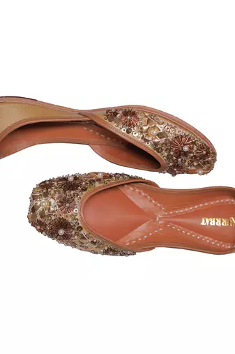 gold embroidered leather juttis with bead work