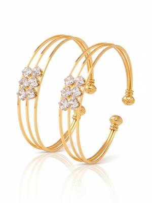  women set of 2 gold plated cz stone adjustable bangle 4