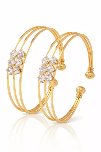  women set of 2 gold plated cz stone adjustable bangle