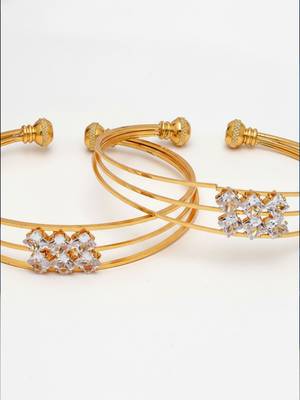  women set of 2 gold plated cz stone adjustable bangle 5